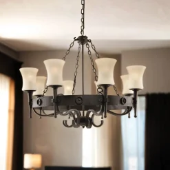 Searchlight Rustikale Hängeleuchte 8-flmg. Eisen< Rustikale Lampen|Holzlampen