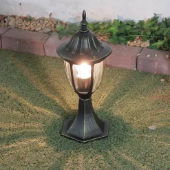 Rustikale Lampen|Wegeleuchten*Easylight Rustikale Sockelleuchte MILANO Gold Antik 40cm hoch