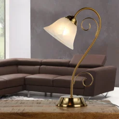 Easylight Rustikale Tischlampe Messing Alabaster H:43cm ATHEN< Rustikale Lampen|Glaslampen