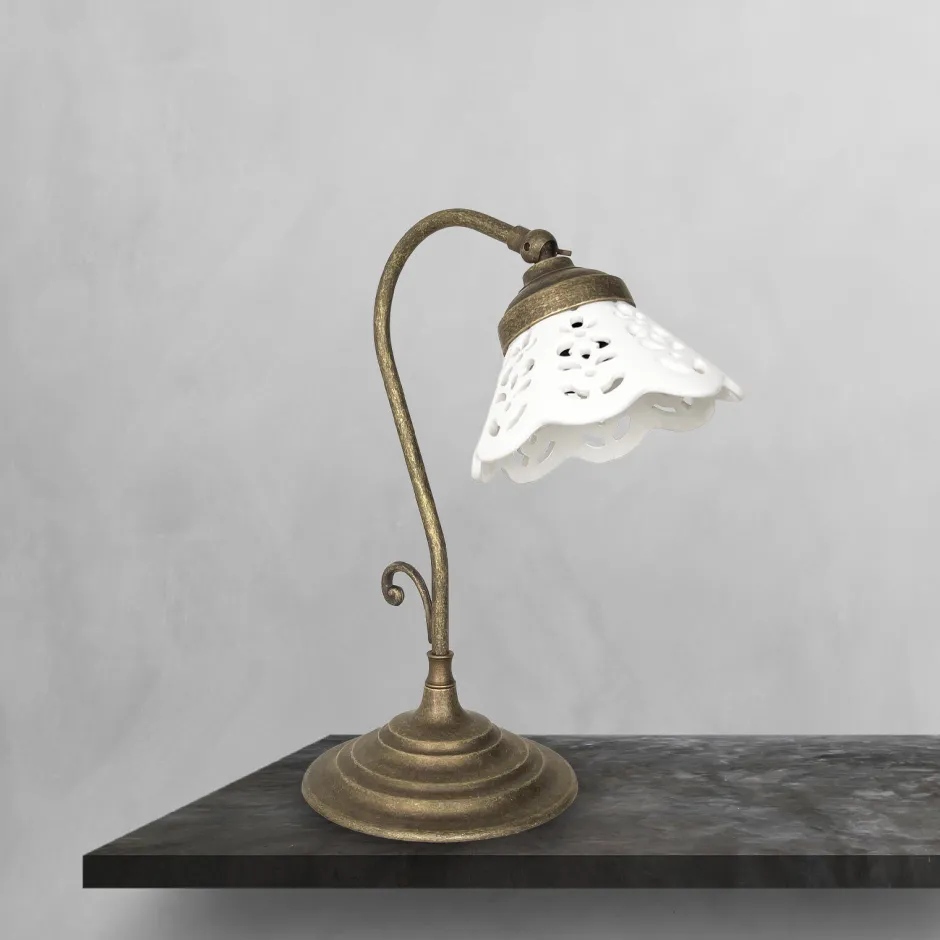 Giovanni Battista Rustikale TischlampeMessing Keramik 32,5cm schwenkbar E14< Tischlampen|Badezimmer Lampe