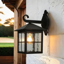 Metall Lampen|Rustikale Lampen*SU-MA Rustikale Wandlaterne BAARLE IP43 Ornamentglas