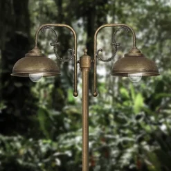 Außenleuchten Antik|Gartenlaternen*Giovanni Battista Rustikale Wegeleuchte IP44 2-flammig E27 210 cm Messing