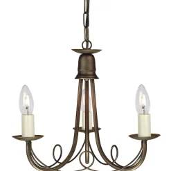 Rustikale Lampen|Wohnzimmerlampen*Elstead Rustikaler Kronleuchter Metall 3-armig Esszimmer