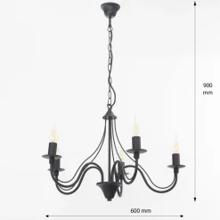 Sollux Rustikaler Kronleuchter Schwarz 5-armig E14 FIORANO< Hängelampen|Esszimmer Lampen