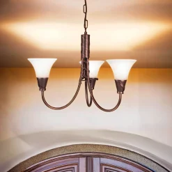 Hängelampen|Esszimmer Lampen*Elstead Rustikaler Lüster ROHDIN in Kupfer 3x14 Leuchte