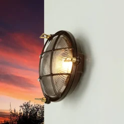 Lido Schiffslampe Wand Ø 21 cm Messing Glas E27 IP64 außen< Rustikale Lampen|Metall Lampen