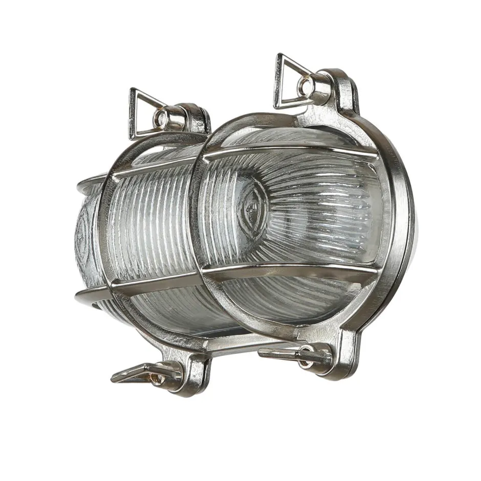 Außenwandleuchten|Rustikale Lampen*Lido Schiffsleuchte Außen Messing in Nickel IP64 oval