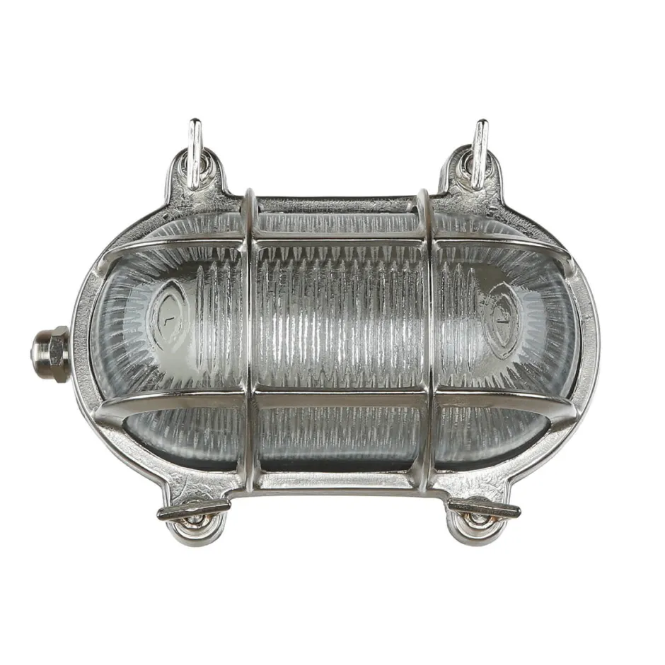 Außenwandleuchten|Rustikale Lampen*Lido Schiffsleuchte Außen Messing in Nickel IP64 oval