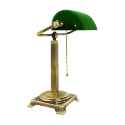 Glaslampen|Messinglampen*Giovanni Battista Schreibtischlampe Messing Glas H: 39,5 cm Zugschalter E27