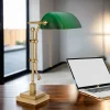 Giovanni Battista Schreibtischlampe Messing Glas H: 49 cm Zugschalter E27< Schreibtischlampen|Glaslampen