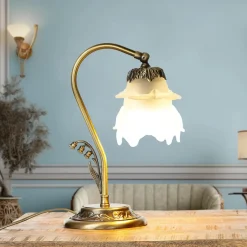 Tischlampen|Lampen Aus Aller Welt*Giovanni Battista Schreibtischlampe Messing Glas Floral schwenkbar