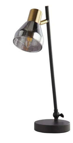 Searchlight Schreibtischlampe verstellbar 42 cm E14 Rauchglas Metall< Bürolampen|Glaslampen