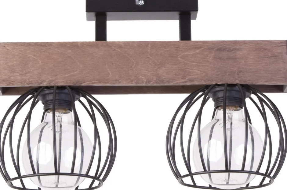 Sigma Schwarze Deckenleuchte Metall Holz E27 41 cm lang< Deckenleuchten|Flurlampen