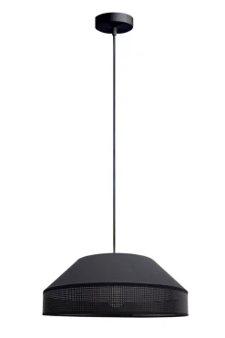 Wohnzimmerlampen|Stofflampen*Belis Schwarze Hängelampe blendarm Stoff wohnlich B:45 cm E27
