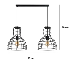 Hängelampen|Bürolampen*Belis Schwarze Hängelampe Draht Metall 85 cm 2-flmg E27 Loft