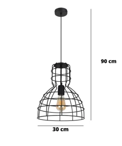 Belis Schwarze Hängelampe Drahtschirm Metall Ø30 cm E27 Loft< Hängelampen|Bürolampen