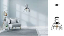 Belis Schwarze Hängelampe Drahtschirm Metall Ø30 cm E27 Loft< Hängelampen|Bürolampen