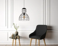 Belis Schwarze Hängelampe Drahtschirm Metall Ø30 cm E27 Loft< Hängelampen|Bürolampen