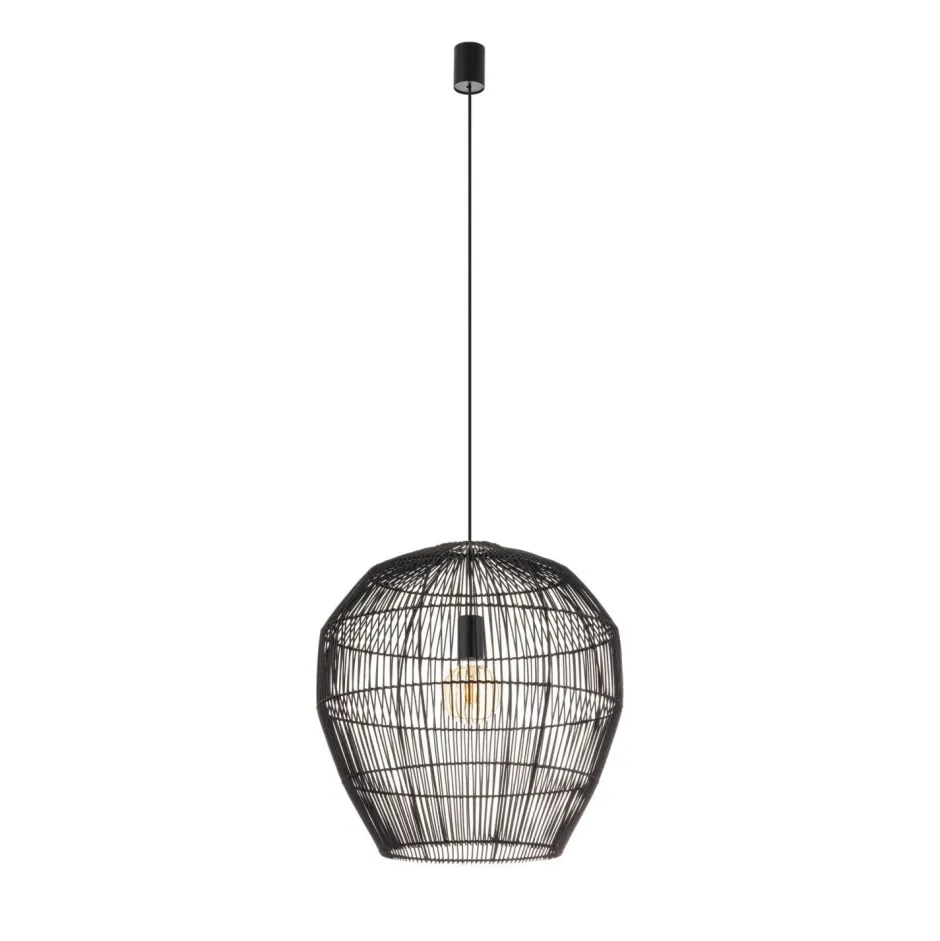 Bürolampen|Küchenlampen*Nowodvorski Schwarze Hängelampe E27 Bambus wohnlich Ø50 cm rund