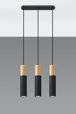 Hängelampen|Esszimmer Lampen*Sollux Schwarze Hängelampe Metall Holz Skandinavisch Esszimmer