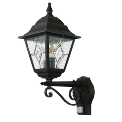 Vintage Lampen|Rustikale Außenleuchten*Elstead Schwarze Hoflampe mit Bewegungsmelder IP43 LEADWORTH