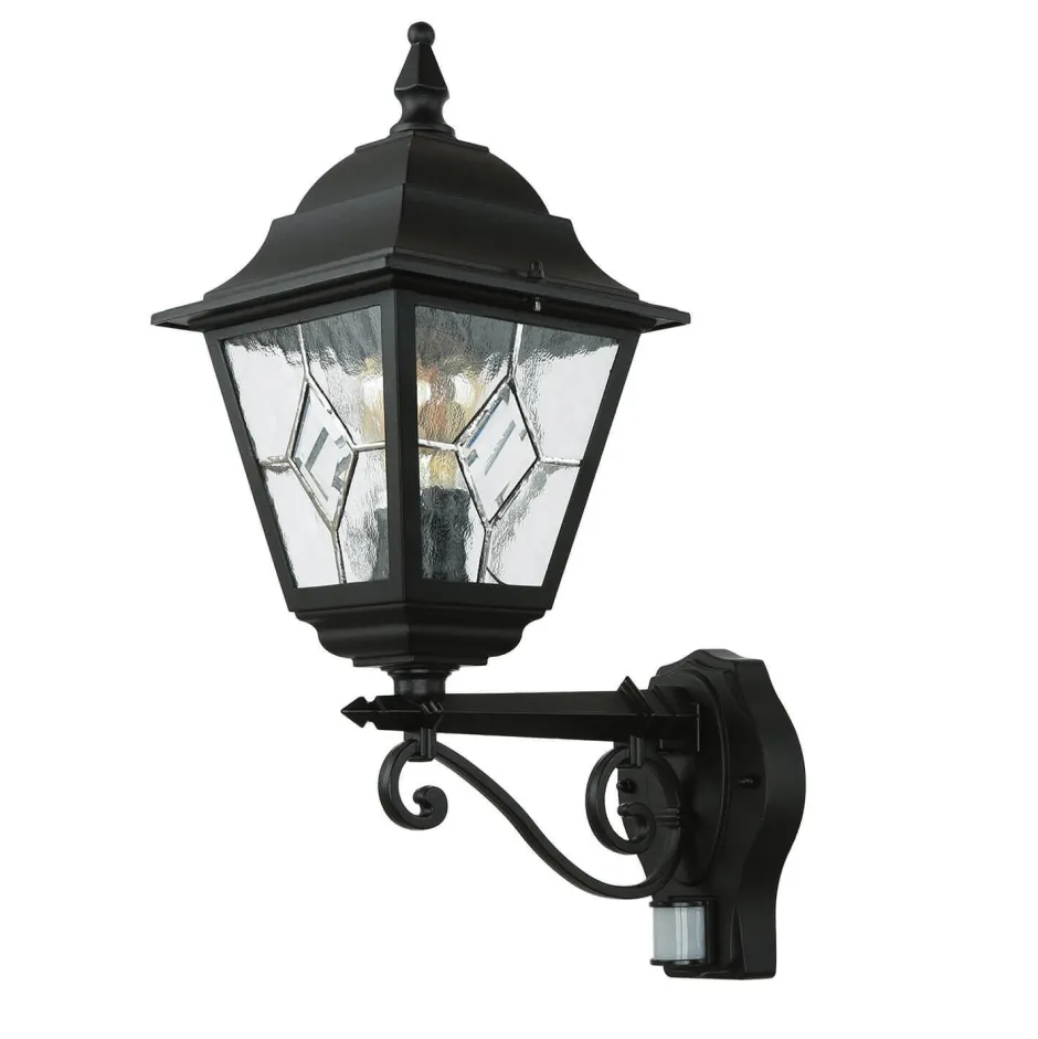 Vintage Lampen|Rustikale Außenleuchten*Elstead Schwarze Hoflampe mit Bewegungsmelder IP43 LEADWORTH