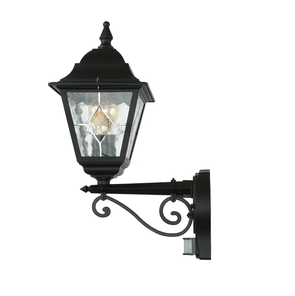 Vintage Lampen|Rustikale Außenleuchten*Elstead Schwarze Hoflampe mit Bewegungsmelder IP43 LEADWORTH