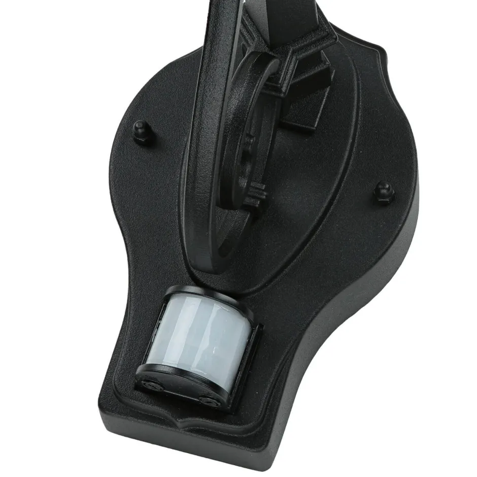 Vintage Lampen|Rustikale Außenleuchten*Elstead Schwarze Hoflampe mit Bewegungsmelder IP43 LEADWORTH