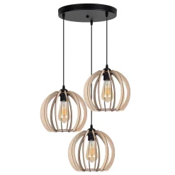 Belis Schwarze Pendelleuchte Holz Metall 3-flmg E27 L:40 cm< Bürolampen|Esszimmer Lampen