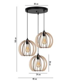 Belis Schwarze Pendelleuchte Holz Metall 3-flmg E27 L:40 cm< Bürolampen|Esszimmer Lampen