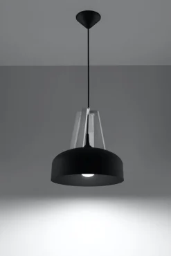 Sollux Schwarze Pendelleuchte Metall Holz rund Ø30cm Retro< Wohnzimmerlampen|Retro Lampen