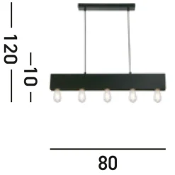 Searchlight Schwarze Pendelleuchte Metall 5-flmg E27 80 cm länglich< Wohnzimmerlampen|Esszimmer Lampen