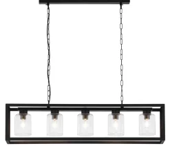 Jupiter Schwarze Pendelleuchte Metall Glas 5-flammig Loft< Glaslampen|Wohnzimmerlampen