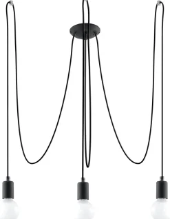 Sollux Schwarze Pendelleuchte Retro 3-flammig max. 3 m flexibel< Hängelampen|Esszimmer Lampen