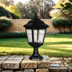 Lampen Aus Aller Welt|Vintage Lampen*Elstead Schwarze Sockelleuchte außen H:44cm Rustikal Garten