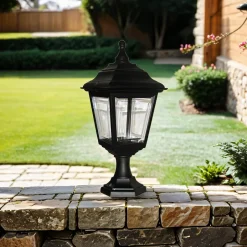 Lampen Aus Aller Welt|Vintage Lampen*Elstead Schwarze Sockelleuchte außen H:44cm Rustikal Garten