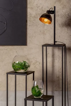 Schlafzimmer Lampen|Industrie Lampen*Sigma Schwarze Tischlampe Gold flexibel E27 45 cm Industrial