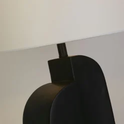 Wohnzimmerlampen|Stofflampen*Searchlight Schwarze Tischleuchte Metall Stoff in Weiß 65 cm E27