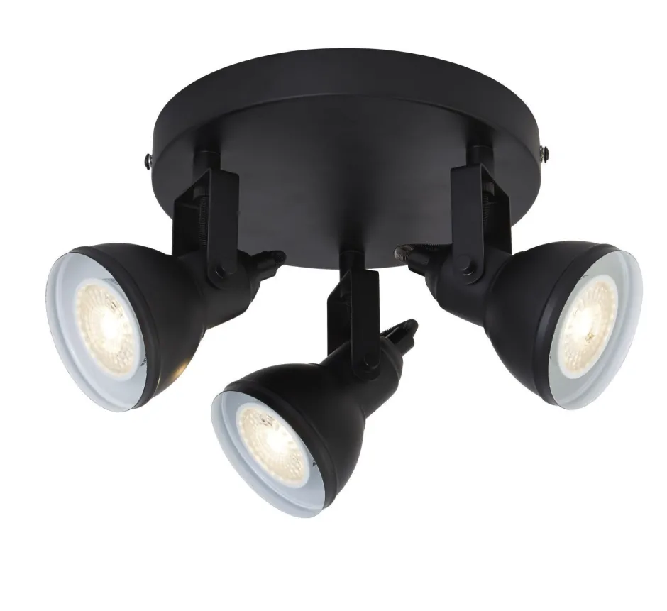 Searchlight Schwarzer Deckenspot Metall flexibel GU10 30 cm 3-flmg< Bürolampen|Wohnzimmerlampen