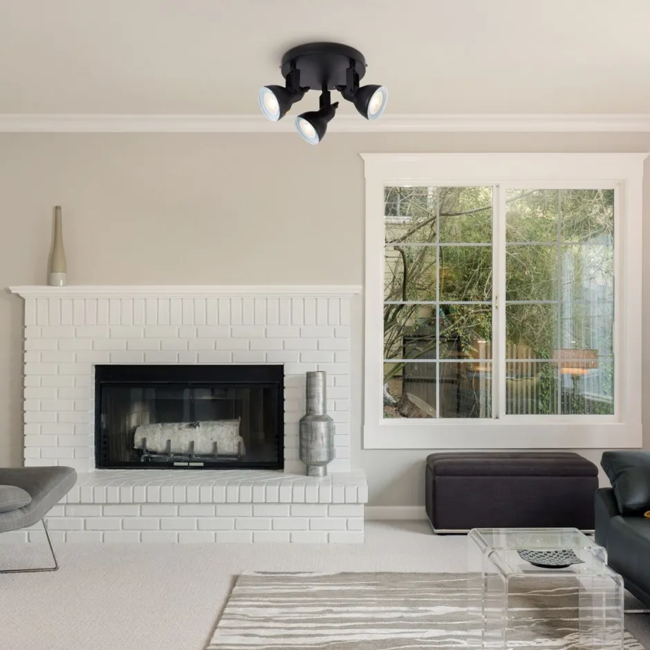 Searchlight Schwarzer Deckenspot Metall flexibel GU10 30 cm 3-flmg< Bürolampen|Wohnzimmerlampen