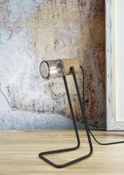 Trio Reality Schwenkbare Schreibtischlampe Metall Holz 40 cm E14< Bürolampen|Metall Lampen