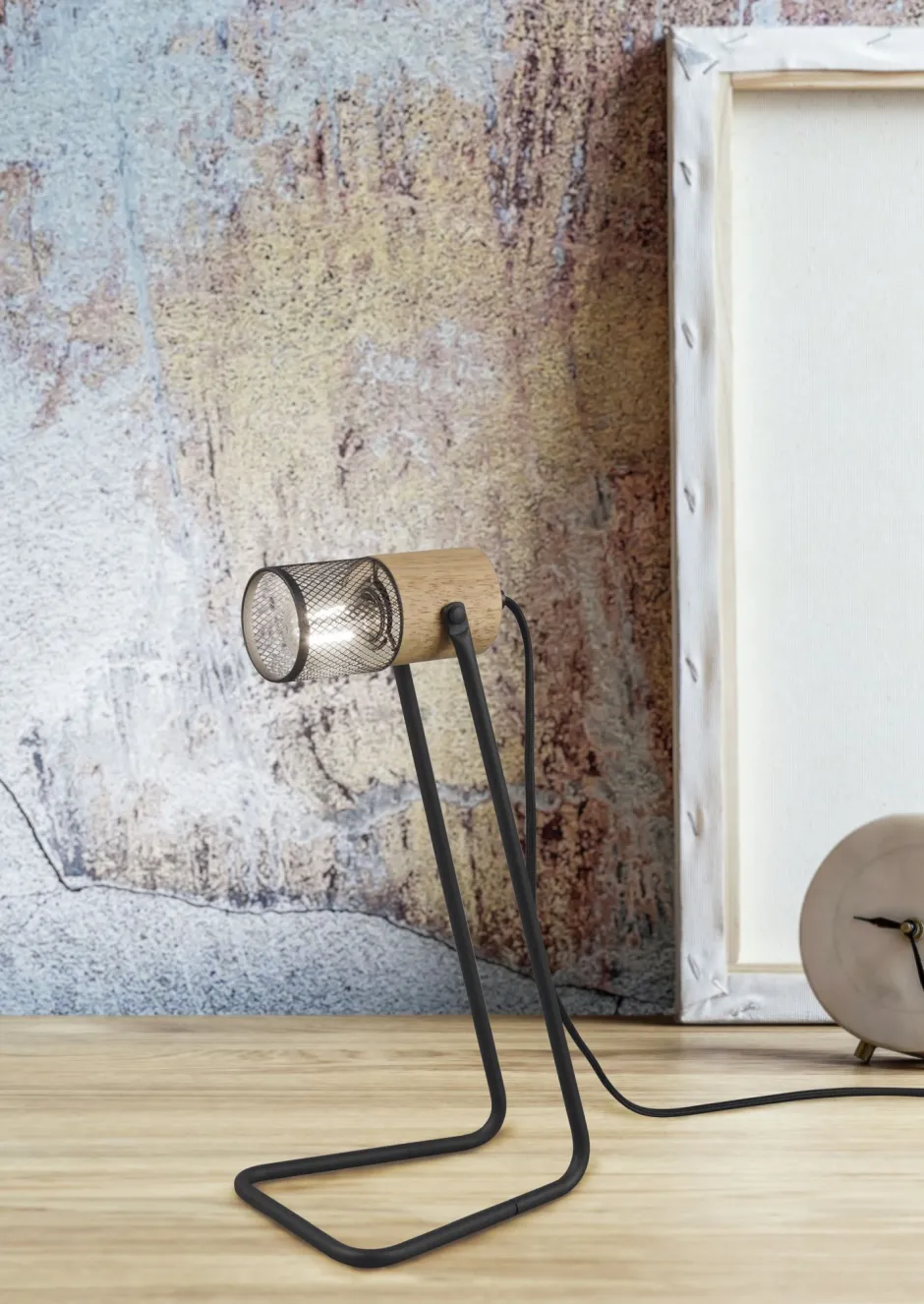 Trio Reality Schwenkbare Schreibtischlampe Metall Holz 40 cm E14< Bürolampen|Metall Lampen