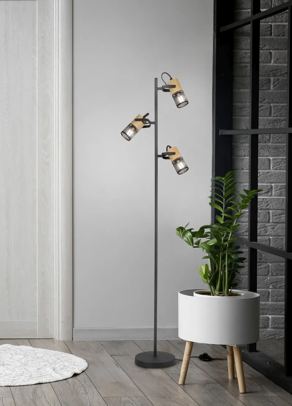 Trio Reality Schwenkbare Stehlampe Metall Holz 150 cm E14 Vintage< Wohnzimmerlampen|Metall Lampen