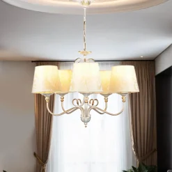 Jupiter Shabby Kronleuchter in Gold Ecru Ø64cm GANARA< Stofflampen|Esszimmer Lampen