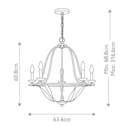 Wohnzimmerlampen|Esszimmer Lampen*Elstead Shabby Kronleuchter Metall Grau Ø 63,6 cm Rustikal