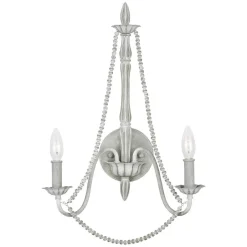 Wandleuchten|Schlafzimmer Lampen*Elstead Shabby Wandleuchte Metall Holzperlen H: 53,3 cm Grau Antik
