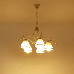 Hängelampen|Esszimmer Lampen*Lamkur Shabby Weiß Pendelleuchte Metall 5-flmg Esstisch