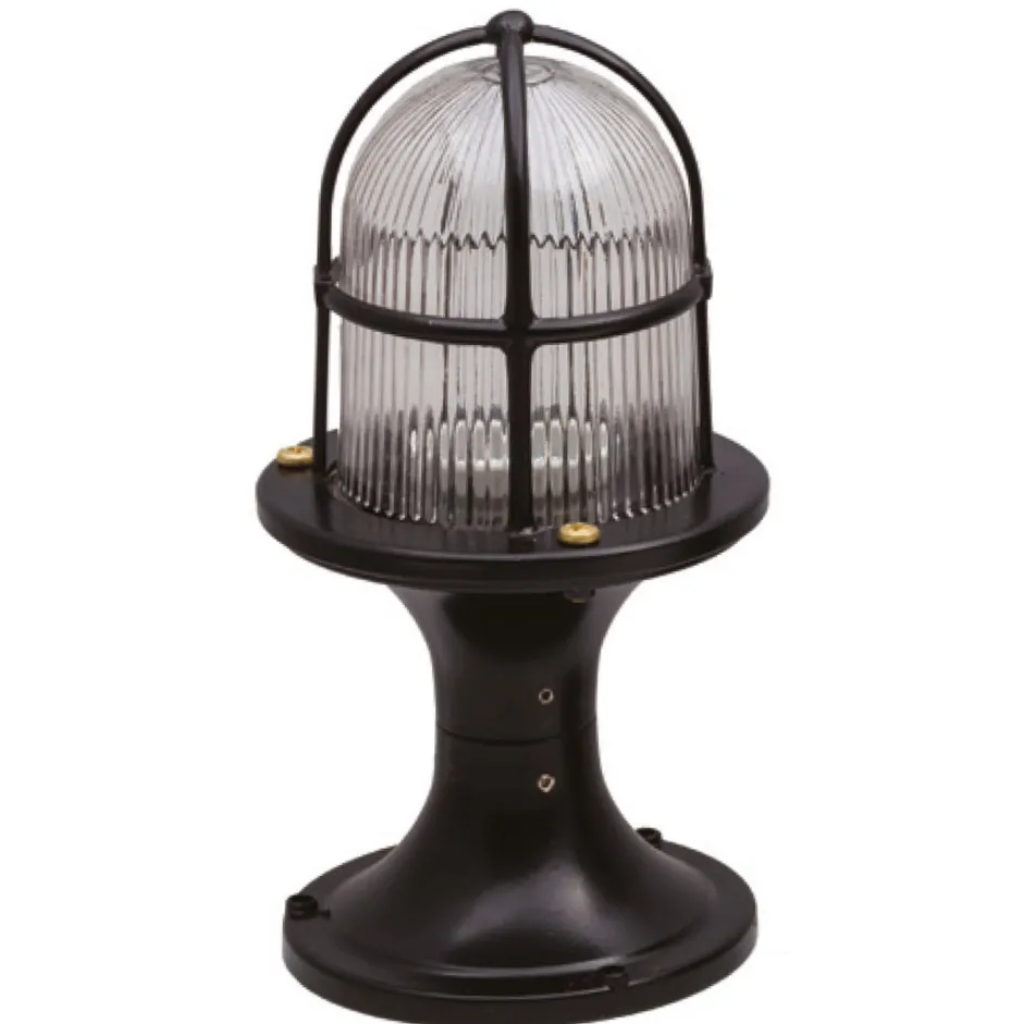 Gartenlaternen|Messinglampen*Lido Sockelleuchte Messing Glas 28 cm IP54 Schwarz massiv