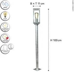 Metall Lampen|Vintage Lampen*Eco-Light Sockelleuchte Vintage Aluminium in Zink IP44 E27 100 cm