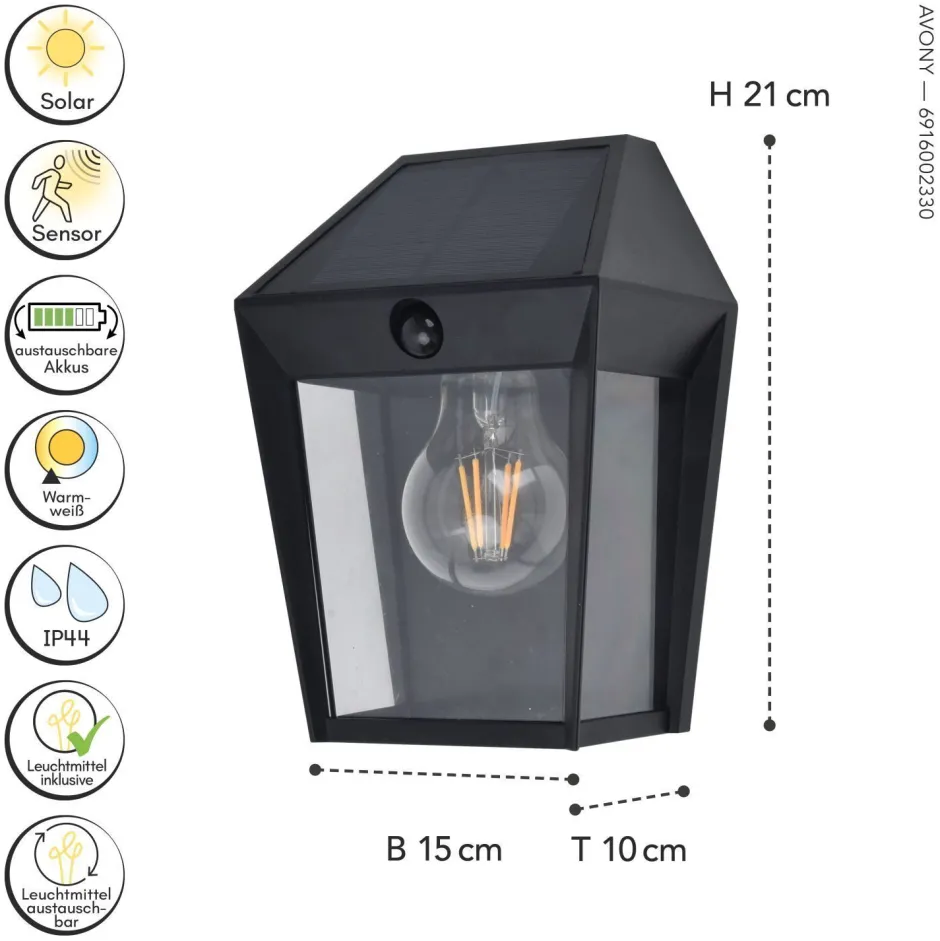 Eco-Light Solar Wandlampe mit Bewegungssensor E27 IP44 H:20,5 cm< Metall Lampen|Solarleuchten